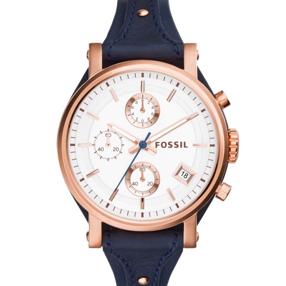 Fossil boyfriend chronograph leather watch (navy)